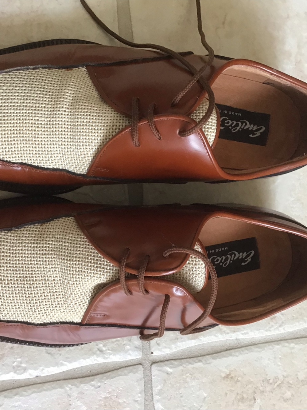 Men's Two-Tone Brown Leather & Cream Woven Derby Shoes - Picture 7 of 7